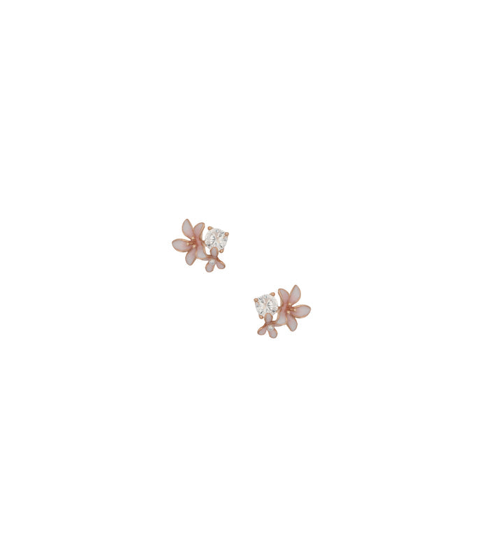 Stone And Flower Rose Gold Earrings (Silver)