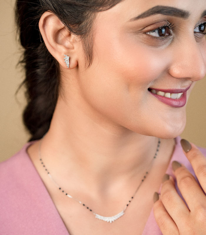 Stone Curve Mangalsutra Set (Silver)