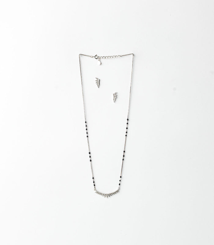 Stone Curve Mangalsutra Set (Silver)