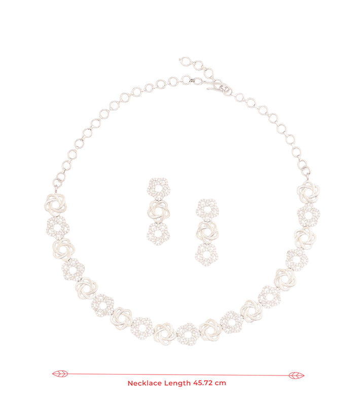 Stream Of Flower Necklace Set (Silver)