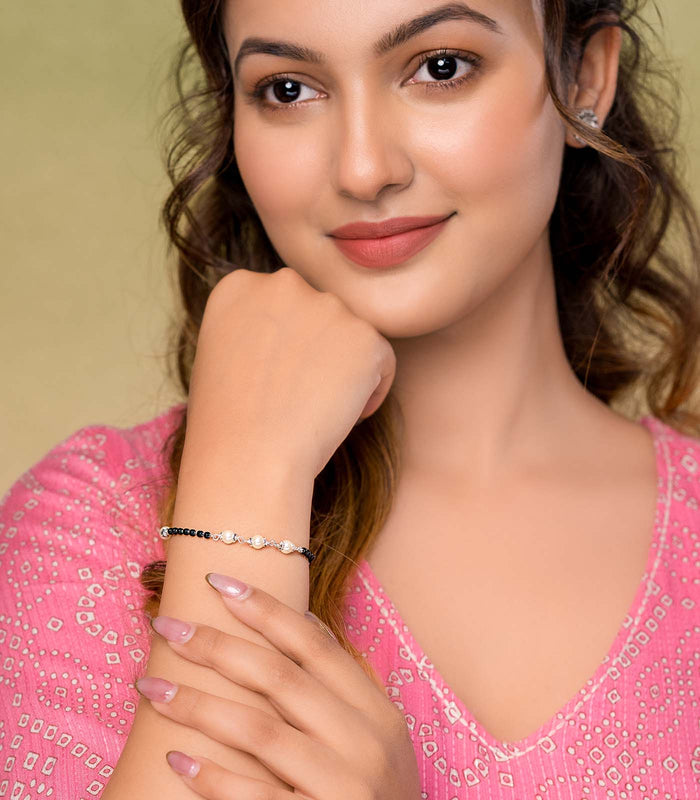 Three and Two Pearls Mangalsutra Bracelet (Silver)