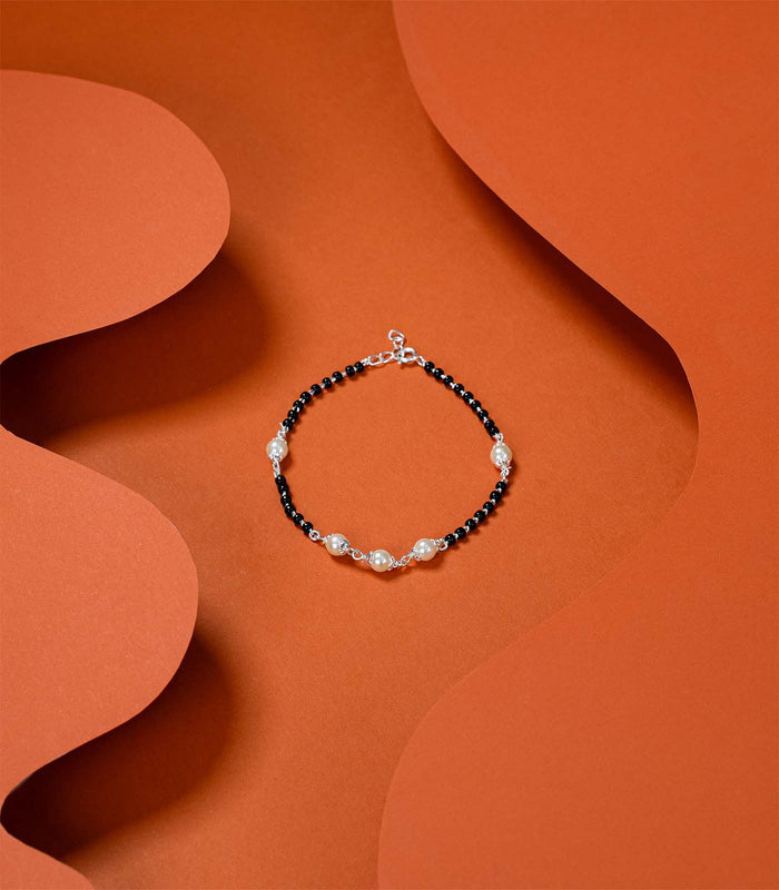 Three and Two Pearls Mangalsutra Bracelet (Silver)