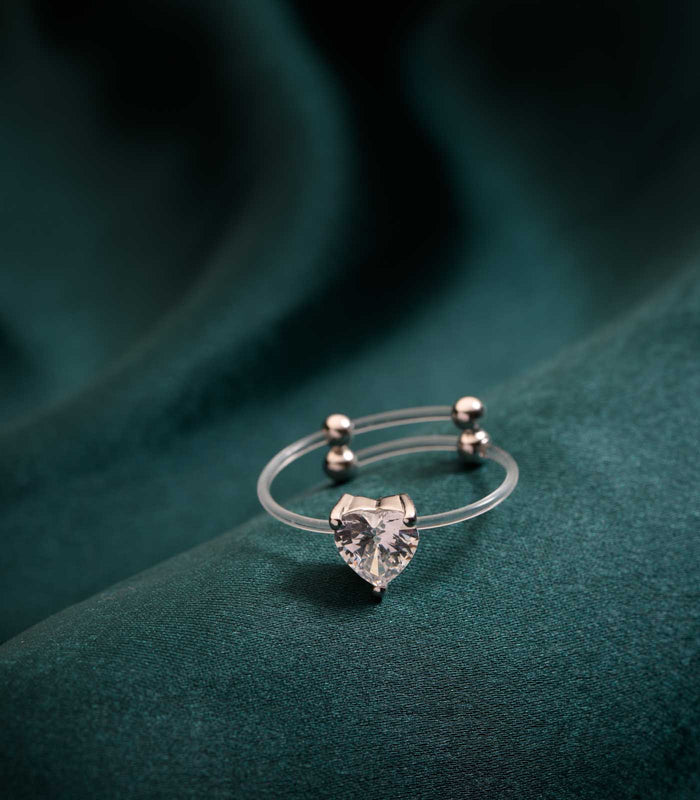 Tiny Heart Invisible Adjustable Finger Ring (Silver)