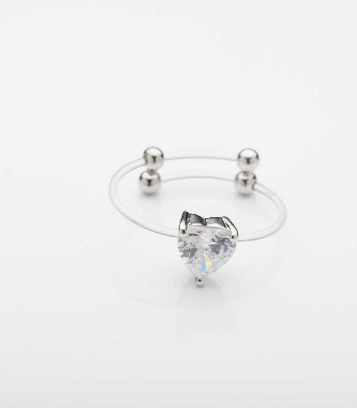 Tiny Heart Invisible Adjustable Finger Ring (Silver)