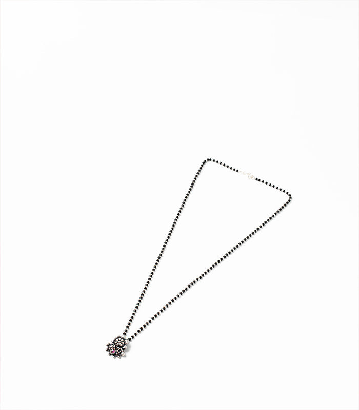 Traditional Floral Stone Antique Mangalsutra (Silver)