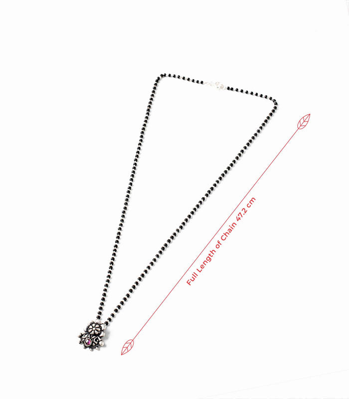 Traditional Floral Stone Antique Mangalsutra (Silver)