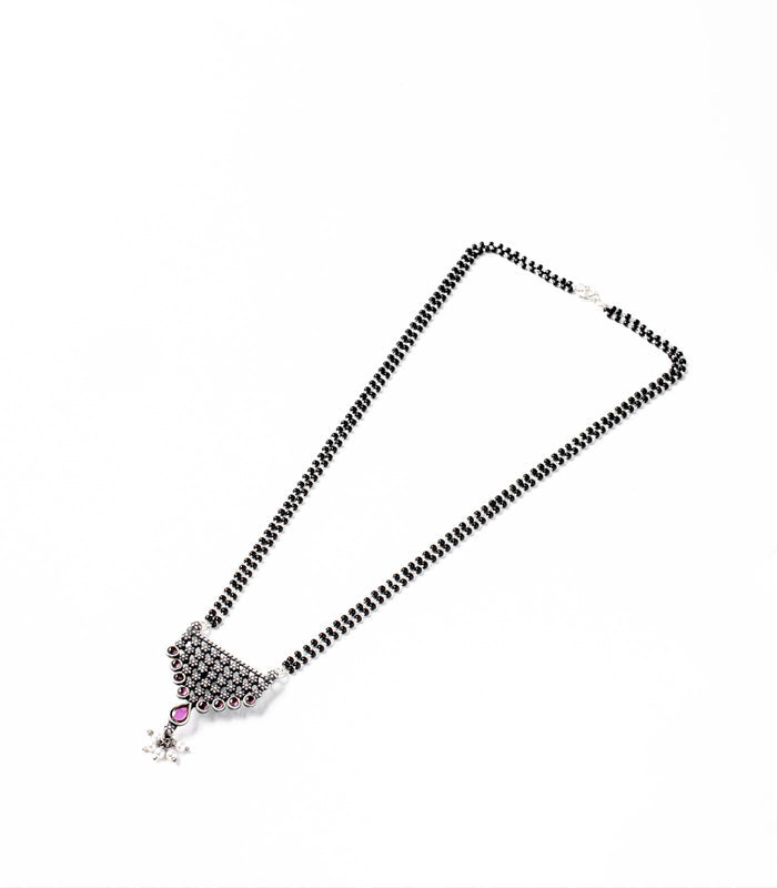 Traditional Stone & Pearl Antique Mangalsutra (Silver)