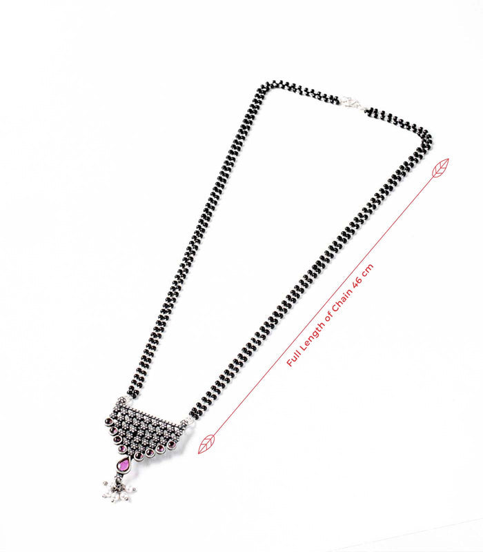 Traditional Stone & Pearl Antique Mangalsutra (Silver)