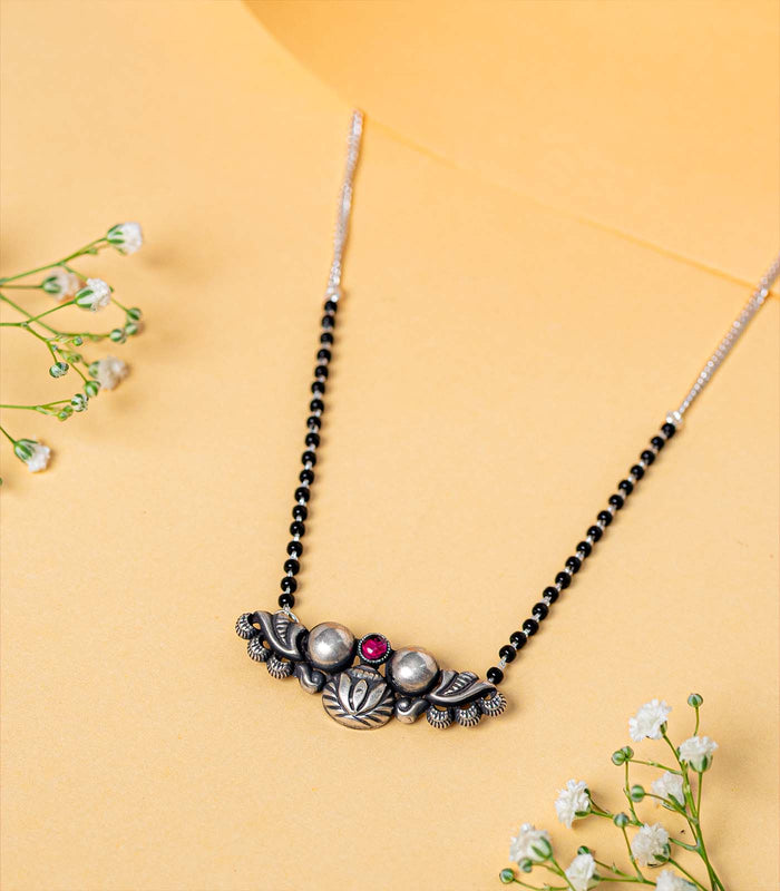 Traditional Stone with Dual Orb Antique Mangalsutra (Silver)