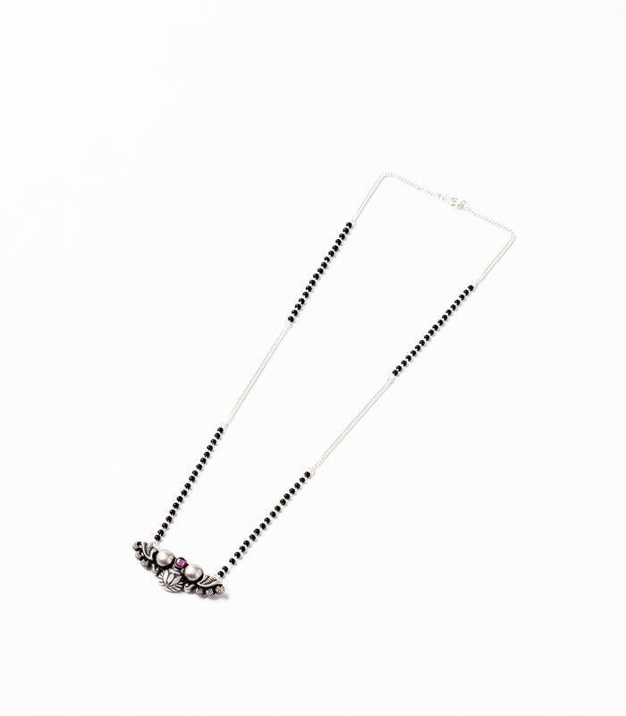 Traditional Stone with Dual Orb Antique Mangalsutra (Silver)