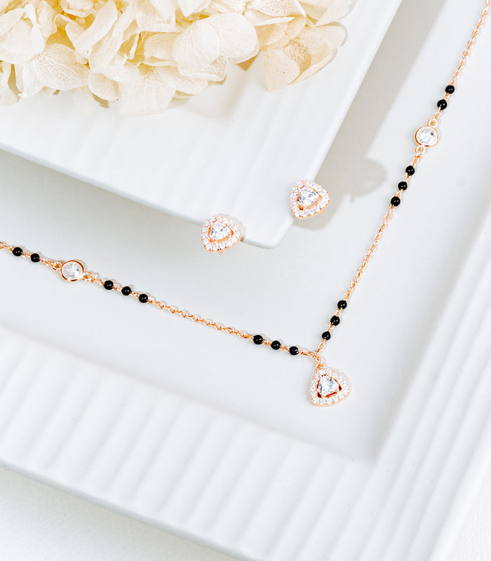 Triangular Rose Gold Mangalsutra Set (Silver)