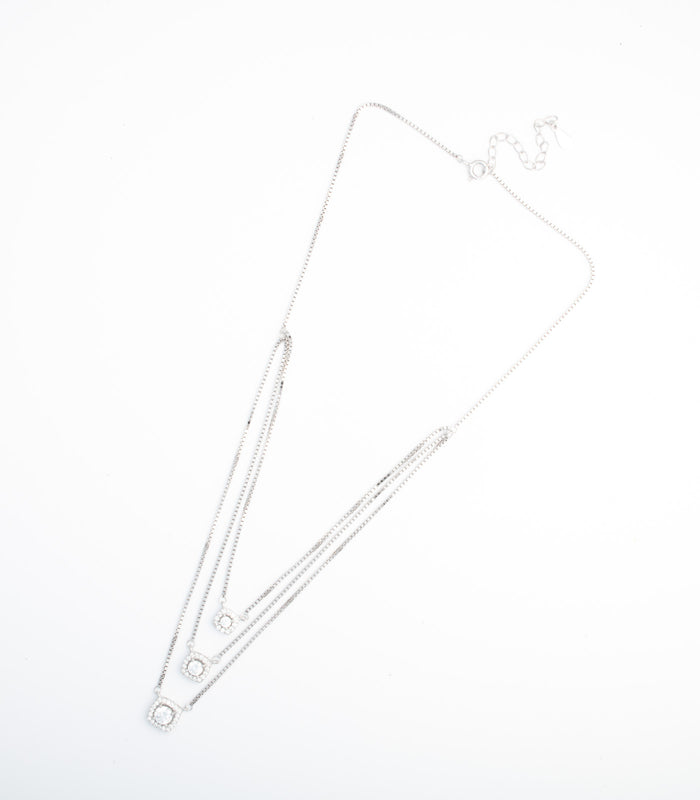 Triple Layer Stone Necklace (Silver)