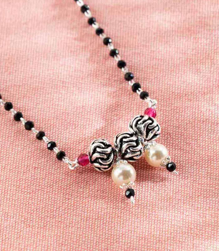 Triple Orb Pearl Mangalsutra (Silver)