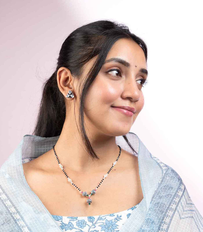 Triple Orb Pearl Mangalsutra (Silver)