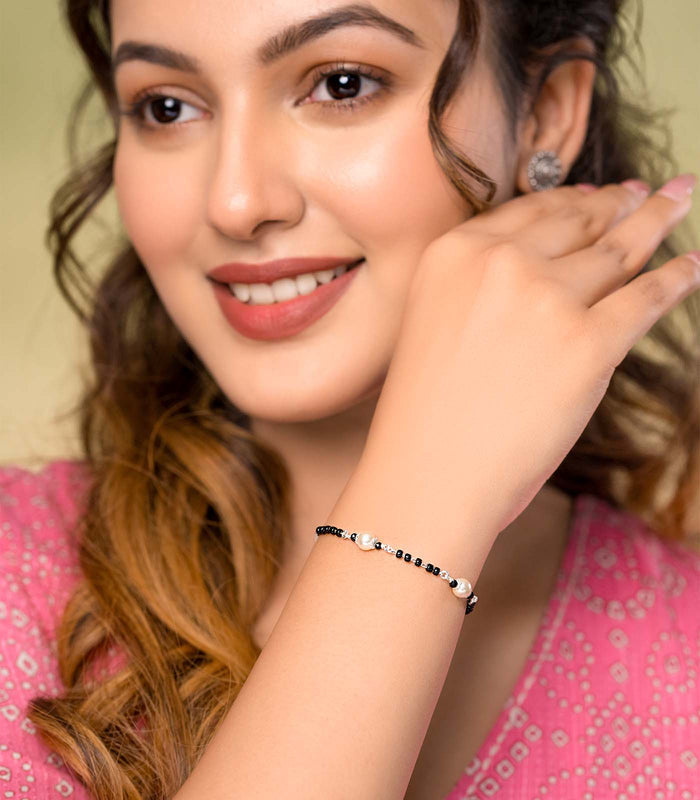 Triple Pearl Mangalsutra Bracelet (Silver)