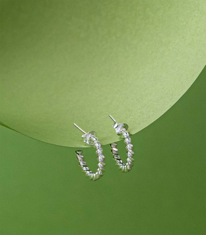 Twisted Hoops Earrings (Silver)