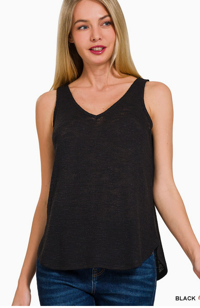 V Neck Slub Hacci Cami Top