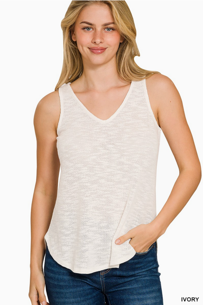 V Neck Slub Hacci Cami Top