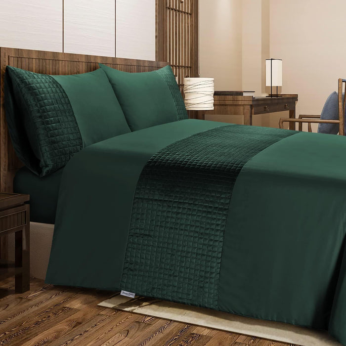 Velvet Band Quilt Cover Set Soft Microfiber with Quilted Square - 3Pcs