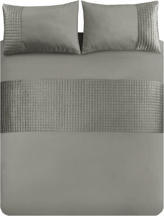Velvet Band Quilt Cover Set Soft Microfiber with Quilted Square - 3Pcs