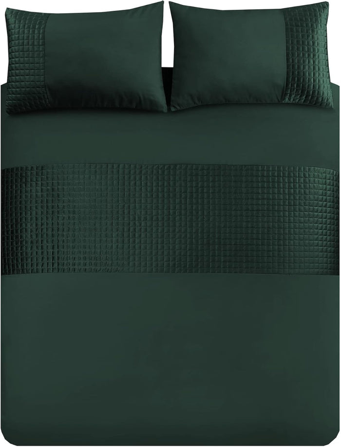 Velvet Band Quilt Cover Set Soft Microfiber with Quilted Square - 3Pcs