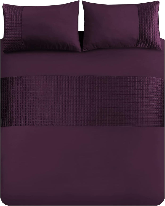 Velvet Band Quilt Cover Set Soft Microfiber with Quilted Square - 3Pcs