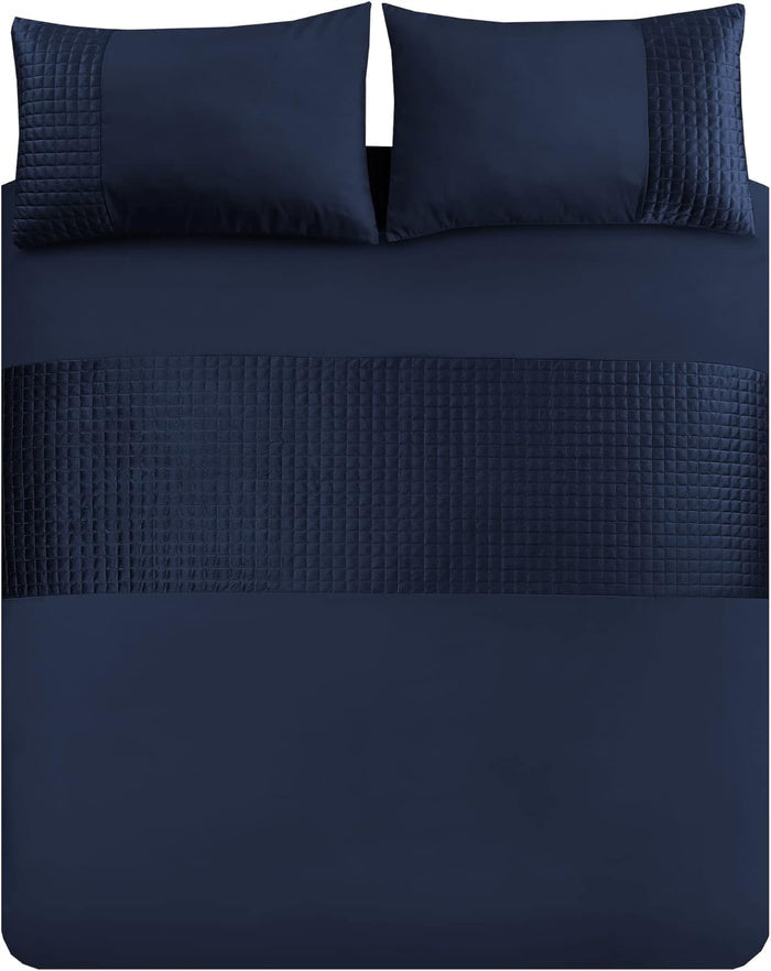 Velvet Band Quilt Cover Set Soft Microfiber with Quilted Square - 3Pcs