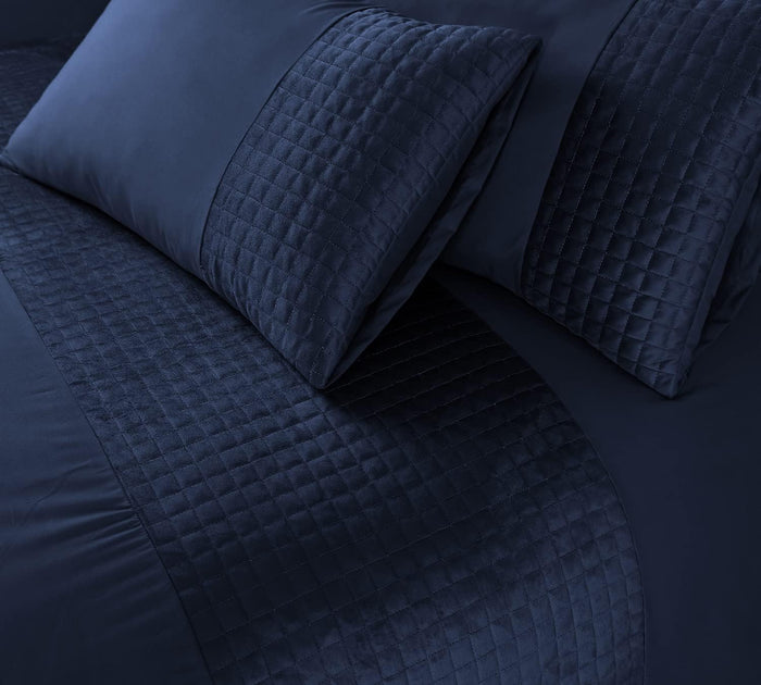 Velvet Band Quilt Cover Set Soft Microfiber with Quilted Square - 3Pcs