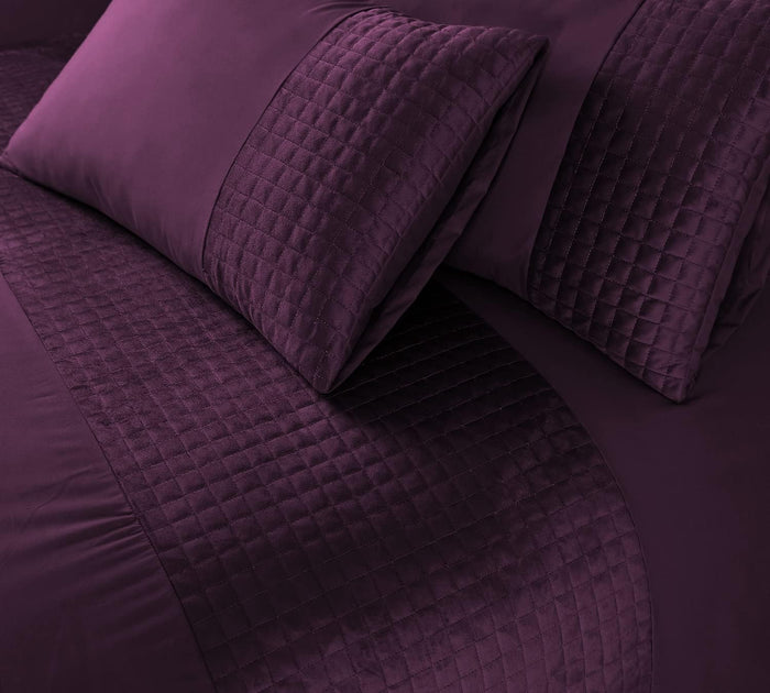 Velvet Band Quilt Cover Set Soft Microfiber with Quilted Square - 3Pcs