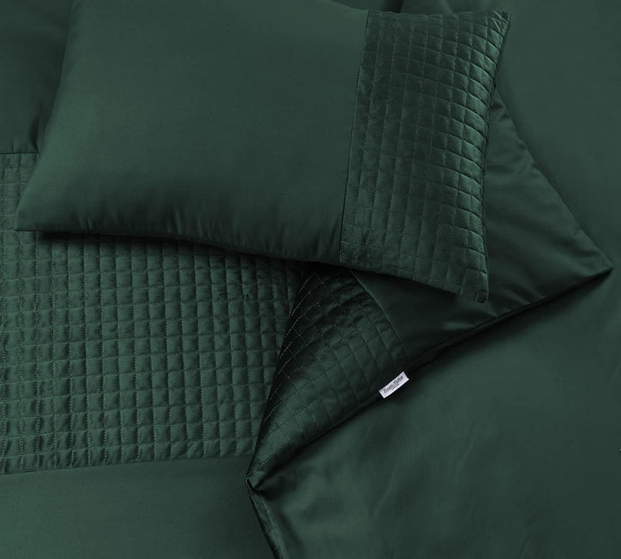 Velvet Band Quilt Cover Set Soft Microfiber with Quilted Square - 3Pcs