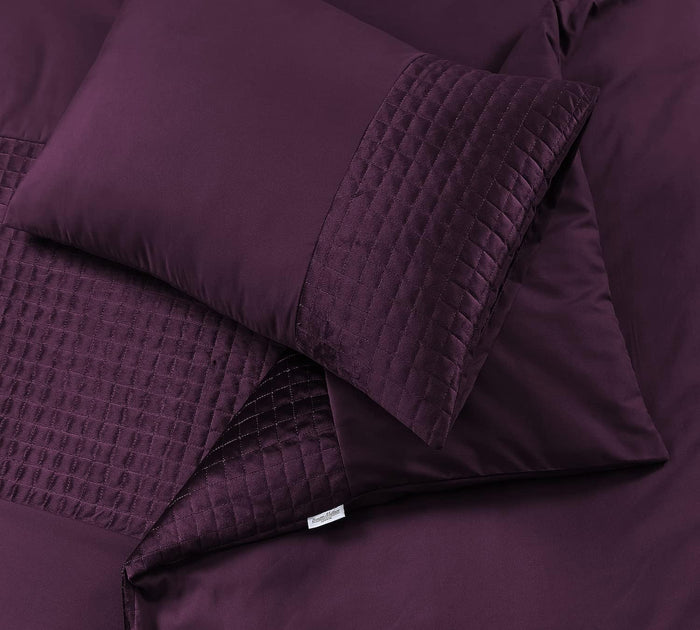 Velvet Band Quilt Cover Set Soft Microfiber with Quilted Square - 3Pcs
