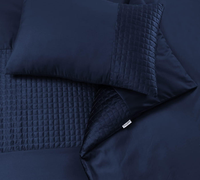 Velvet Band Quilt Cover Set Soft Microfiber with Quilted Square - 3Pcs