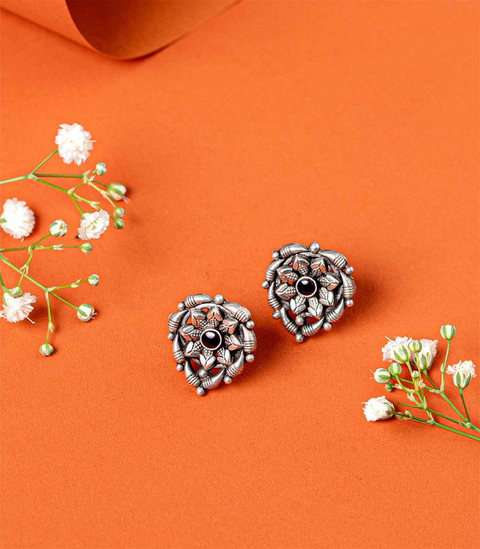 Violet Stone Floral Bliss Oxidized Tops (Silver)