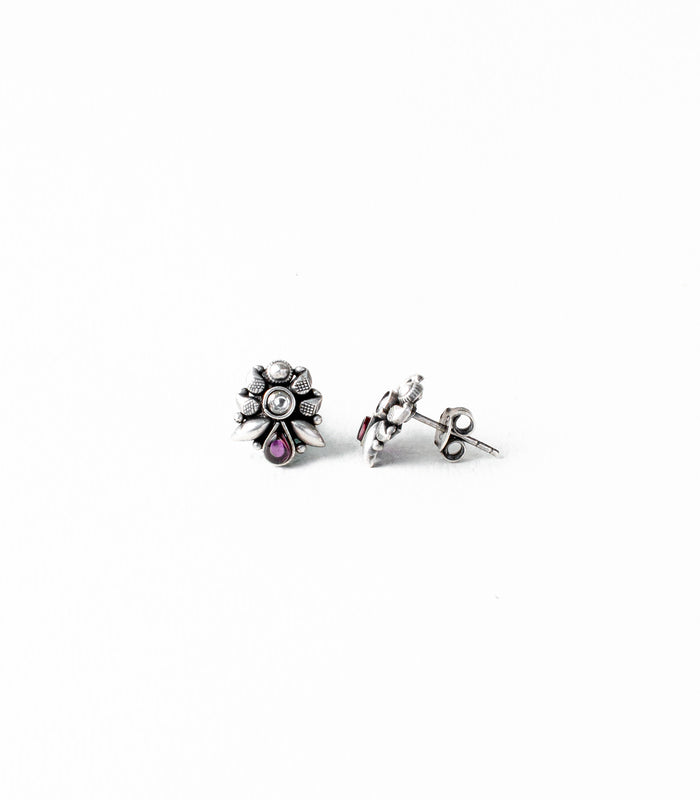 Violet Stone Floral Bliss Oxidized Tops (Silver)