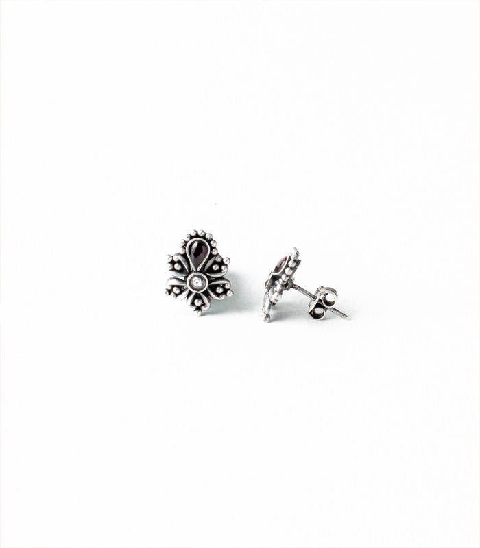 Violet Stone Floral Charm Oxidized Tops (Silver)