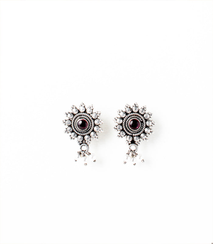 Violet Stone Fortune Wheel Oxidized Tops (Silver)