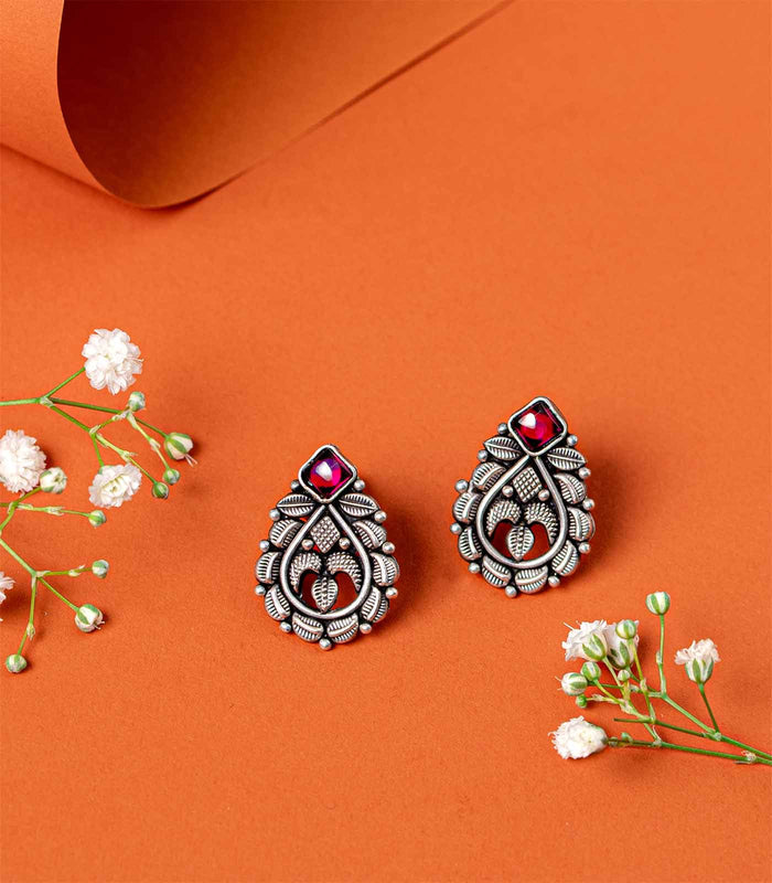 Violet Stone Leafy Stream Oxidized Tops (Silver)