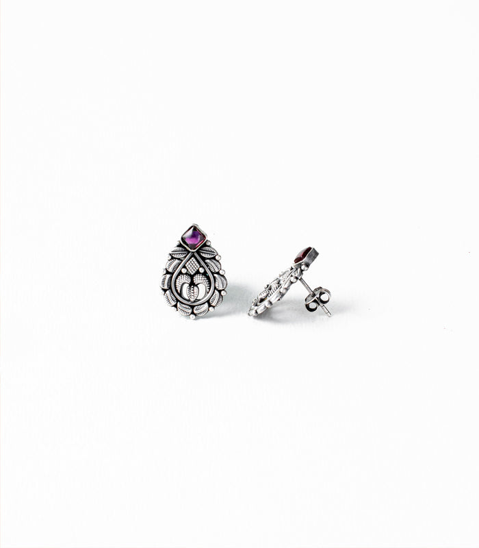 Violet Stone Leafy Stream Oxidized Tops (Silver)