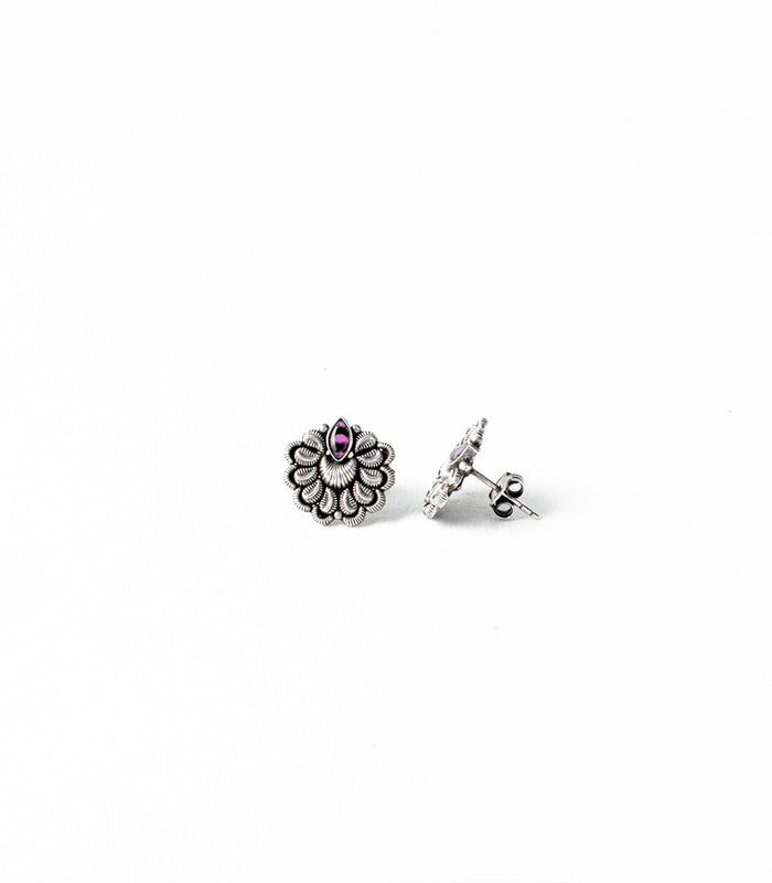 Violet Stone Leafy Wheel Oxidized Tops (Silver)