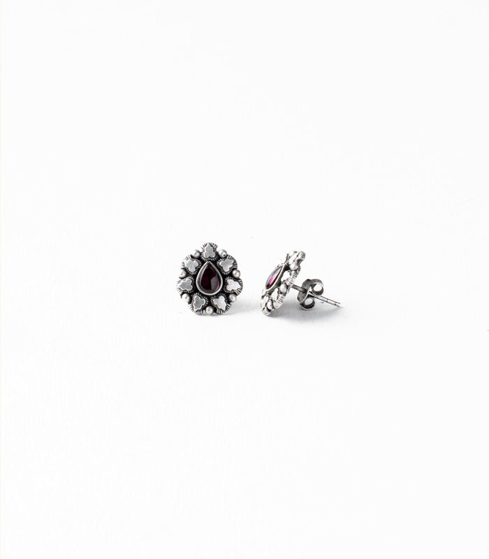 Violet Stone Shiny Drop Oxidized Tops (Silver)