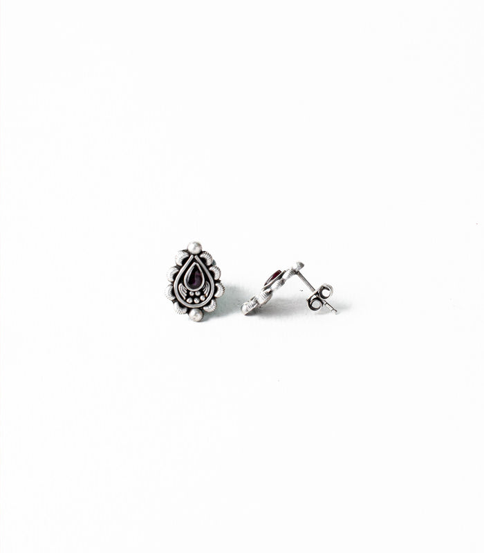 Violet Stone Shiny Drop Oxidized Tops (Silver)