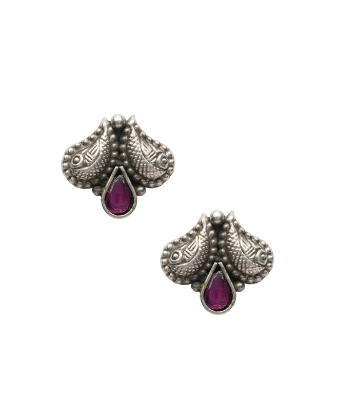 Violet Stone Swirl Antique Mangalsutra Set (Silver)