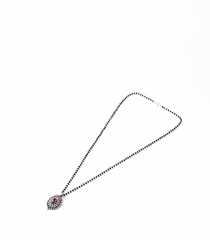 Violet Stone Traditional Oval Shaped Antique Mangalsutra (Silver)
