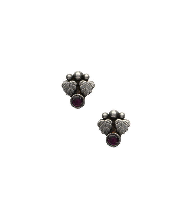 Voilet Stone Leaf Motif Antique Mangalsutra Set (Silver)