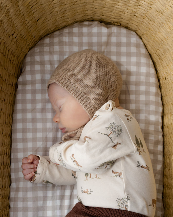 Waterproof Bassinet Fitted Sheet - Beige Gingham