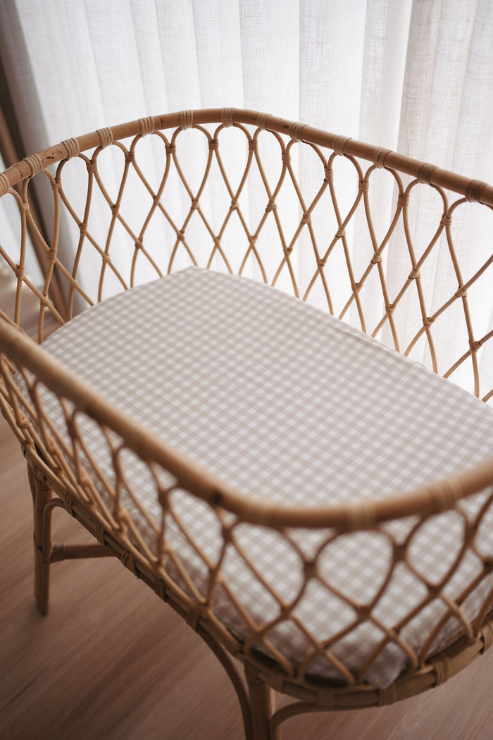 Waterproof Bassinet Fitted Sheet - Beige Gingham