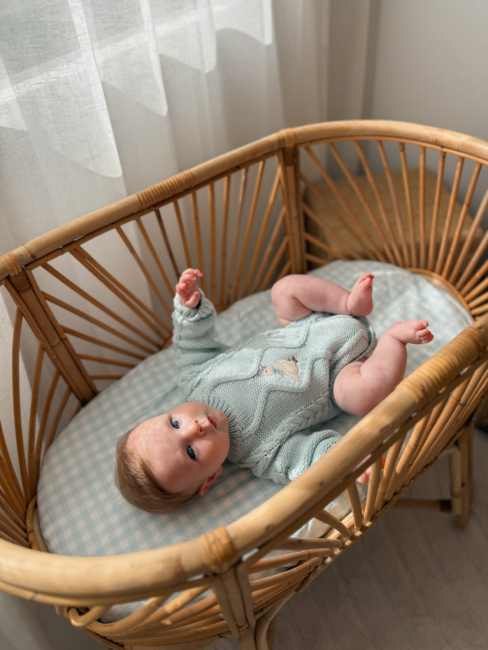 Waterproof Bassinet Fitted Sheet - Blue Gingham