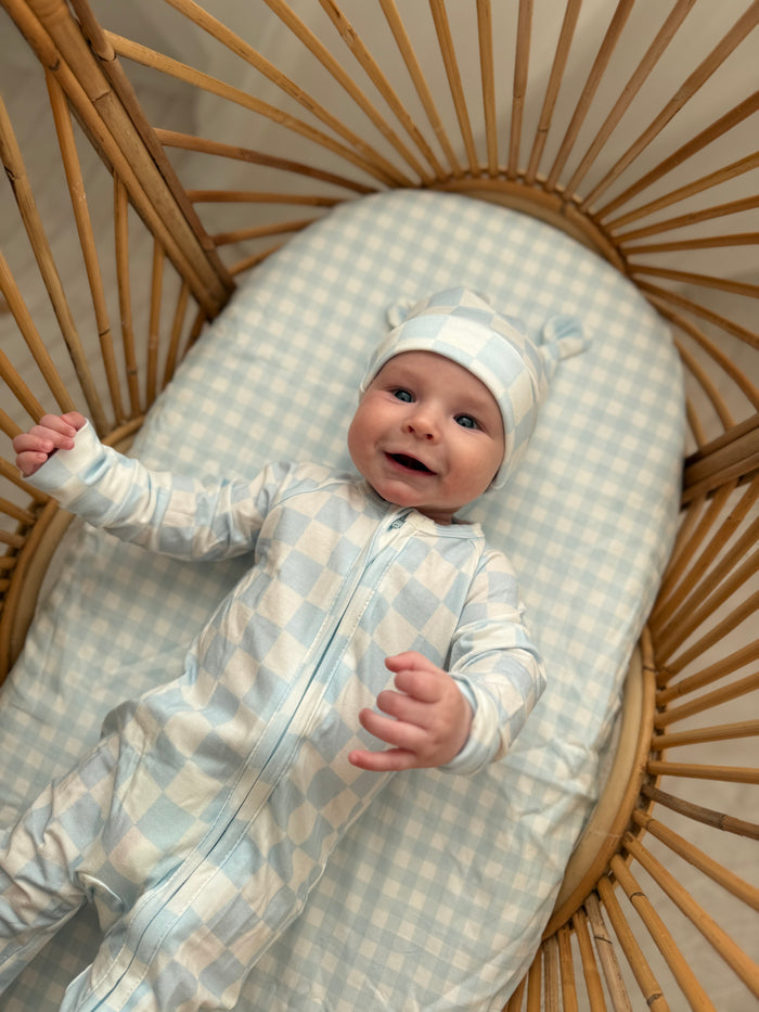 Waterproof Bassinet Fitted Sheet - Blue Gingham
