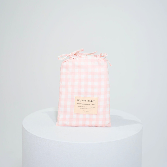 Waterproof Bassinet Fitted Sheet - Pink Gingham