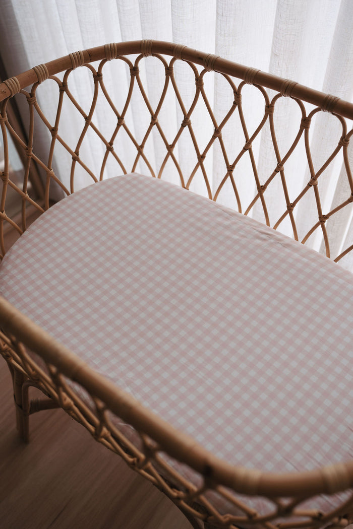 Waterproof Bassinet Fitted Sheet - Pink Gingham